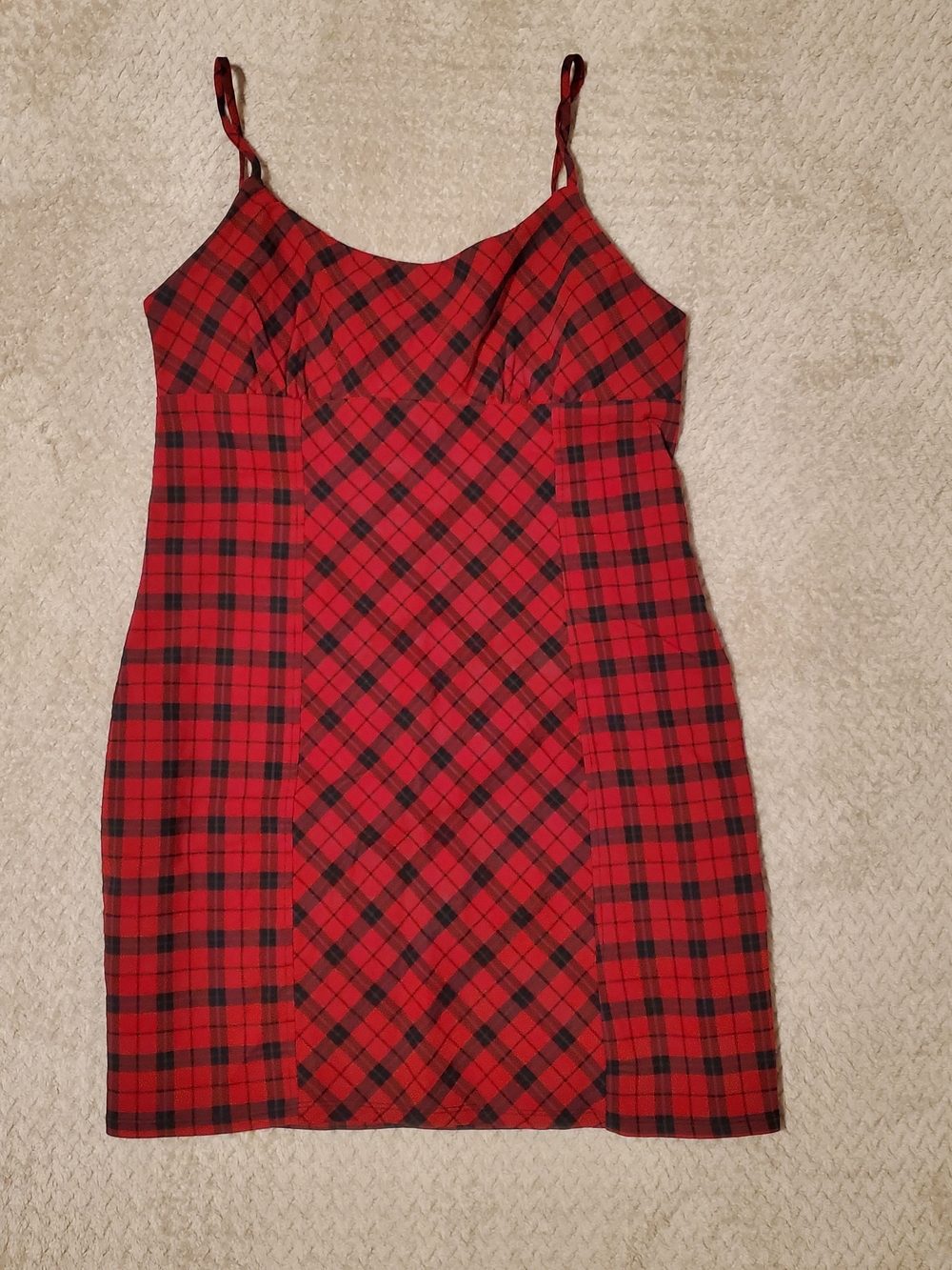 wild fable Red and Black Plaid Spaghetti Strap Mini Dress